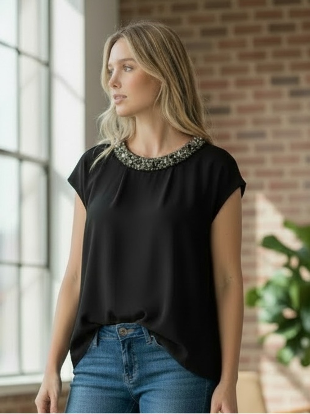 Boden Jewel Collar Wool Top